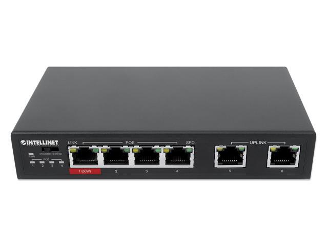 Intellinet 6-Port Fast Ethernet Switch with 4 PoE Ports (1 x High-Power PoE), One High-Power 60 W PSE PoE Port, Three IEEE 802.3at/af PSE PoE...