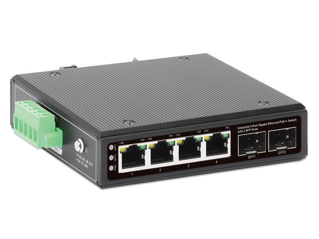 Intellinet Industrial 4-Port Gigabit Ethernet PoE++ Switch with 2 SFP Ports, IEEE 802.3bt (4PPoE) Compliant, PoE Power Budget up to 240 W, Output...