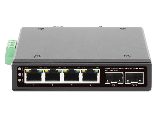 Intellinet Industrial 4-Port Gigabit Ethernet PoE++ Switch with 2 SFP Ports, IEEE 802.3bt (4PPoE) Compliant, PoE Power Budget up to 240 W, Output...