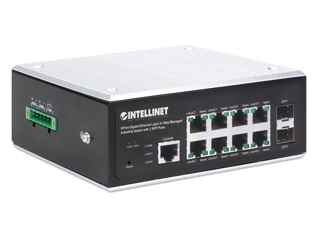 Intellinet Industrial 8-Port Gigabit Ethernet Layer 2+ Web-Managed Switch with 2 SFP Ports, IP30-Rated Metal Housing, SNMP, QoS, VLAN, ACL,...