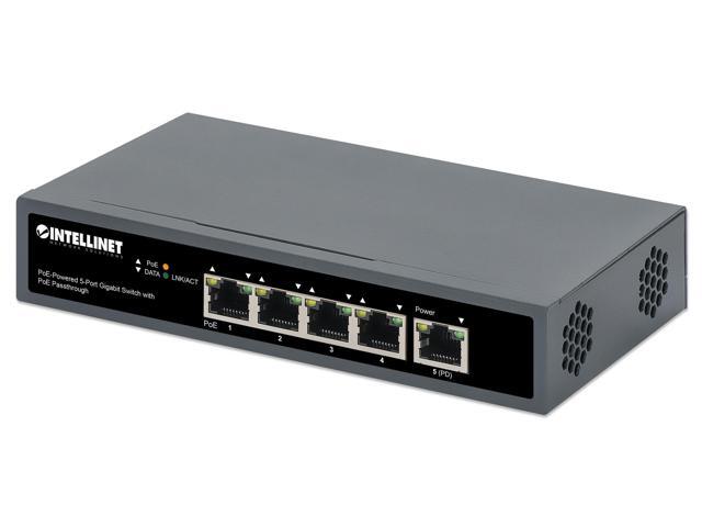 Intellinet PoE-Powered 5-Port Gigabit Switch with PoE Passthrough, One IEEE 802.3bt (PoE++ / 4PPoE) PD PoE Port with 95 W Power Input, Four PSE PoE...