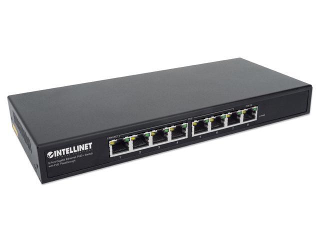 Intellinet PoE-Powered 8-Port Gigabit Ethernet PoE+ Switch with PoE Passthrough, One IEEE 802.3bt (PoE++ / 4PPoE) PD PoE Port with 90 W Power...