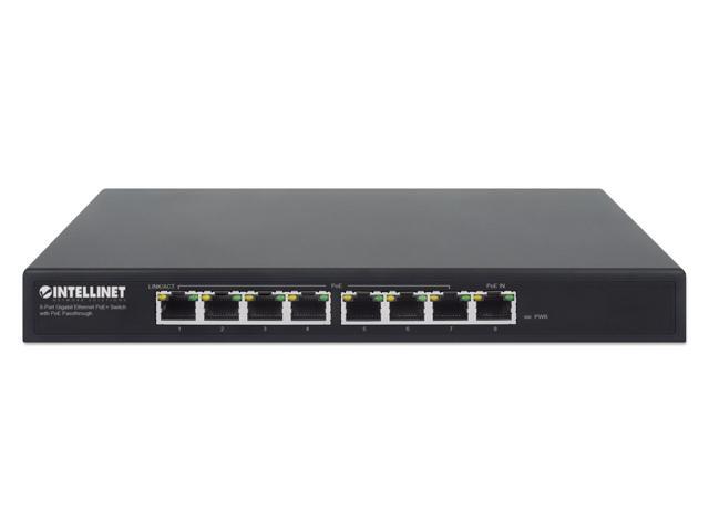 Intellinet PoE-Powered 8-Port Gigabit Ethernet PoE+ Switch with PoE Passthrough, One IEEE 802.3bt (PoE++ / 4PPoE) PD PoE Port with 90 W Power...