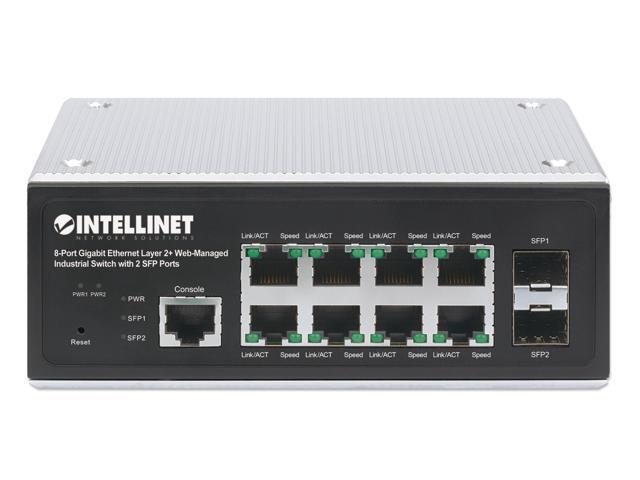 Intellinet Industrial 8-Port Gigabit Ethernet Layer 2+ Web-Managed Switch with 2 SFP Ports, IP30-Rated Metal Housing, SNMP, QoS, VLAN, ACL,...