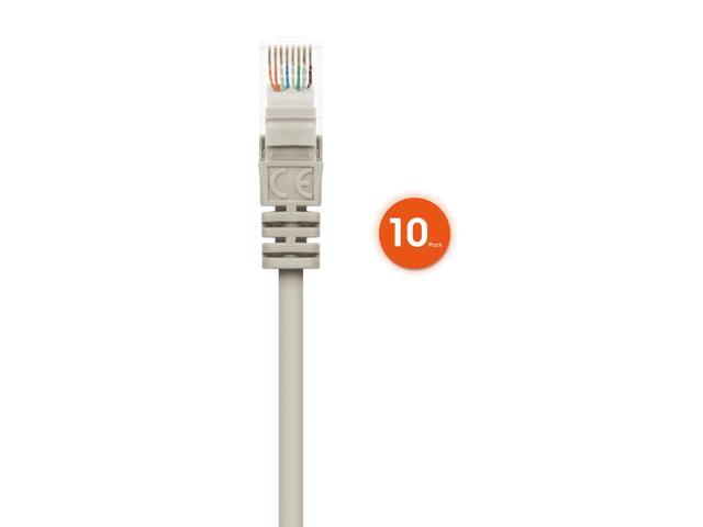 Intellinet Cat6 U/UTP Slim Network Patch Cable, 1.5 ft., Gray, 10-Pack, 10G, 250 MHz, 100% Copper, 30 AWG, RJ45, Stranded, Snag-free, Gold-plated...