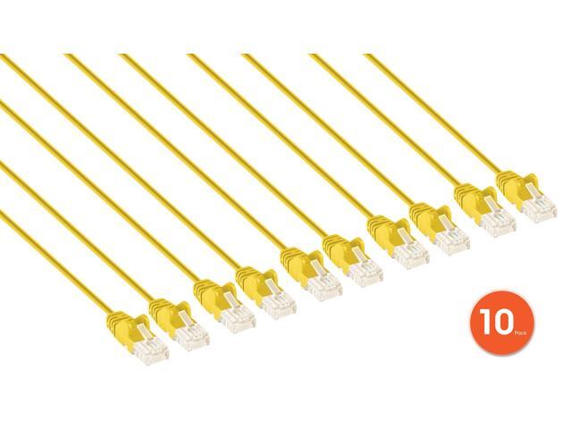 Intellinet Cat6 U/UTP Slim Network Patch Cable, 1.5 ft., Yellow, 10-Pack, 10G, 250 MHz, 100% Copper, 30 AWG, RJ45, Stranded, Snag-free, Gold-plated...