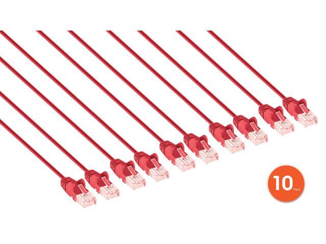 Intellinet Cat6 U/UTP Slim Network Patch Cable, 3 ft., Red, 10-Pack, 10G, 250 MHz, 100% Copper, 30 AWG, RJ45, Stranded, Snag-free, Gold-plated...