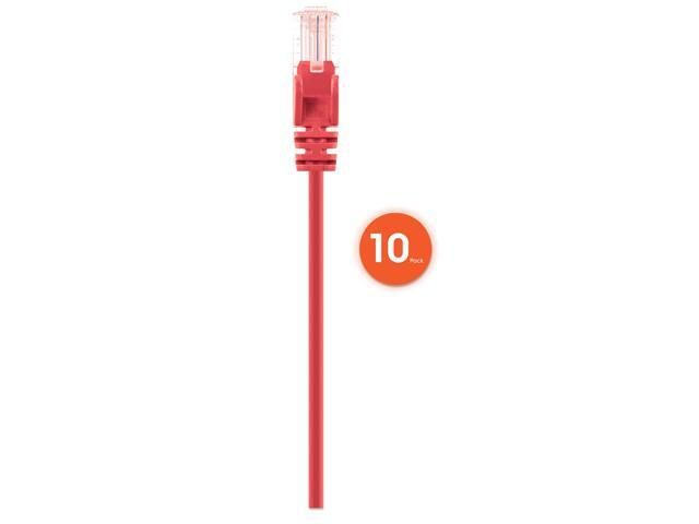 Intellinet Cat6 U/UTP Slim Network Patch Cable, 3 ft., Red, 10-Pack, 10G, 250 MHz, 100% Copper, 30 AWG, RJ45, Stranded, Snag-free, Gold-plated...