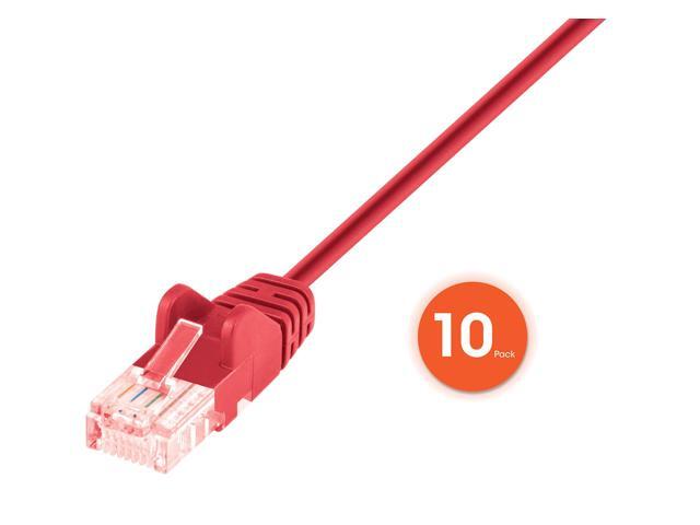 Intellinet Cat6 U/UTP Slim Network Patch Cable, 5 ft., Red, 10-Pack, 10G, 250 MHz, 100% Copper, 30 AWG, RJ45, Stranded, Snag-free, Gold-plated...