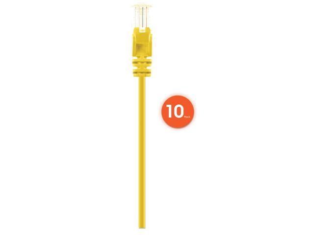 Intellinet Cat6 U/UTP Slim Network Patch Cable, 0.5 ft., Yellow, 10-Pack, 10G, 250 MHz, 100% Copper, 30 AWG, RJ45, Stranded, Snag-free, Gold-plated...