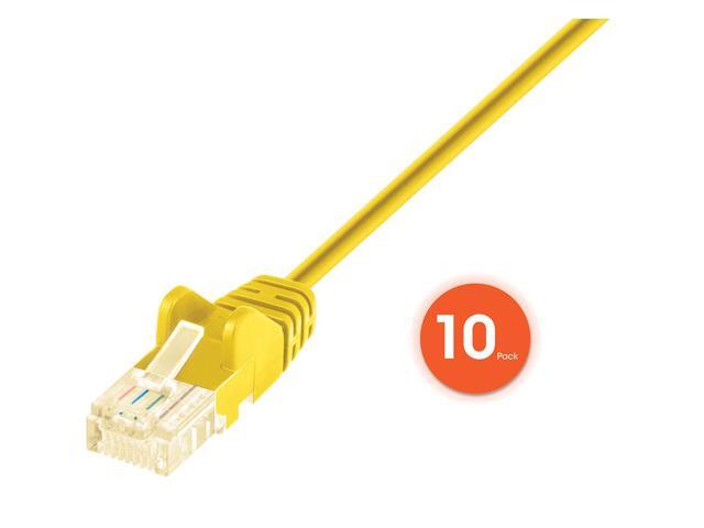 Intellinet Cat6 U/UTP Slim Network Patch Cable, 14 ft., Yellow, 10-Pack, 10G, 250 MHz, 100% Copper, 30 AWG, RJ45, Stranded, Snag-free, Gold-plated...