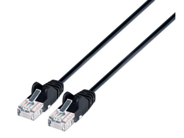 Intellinet Cat6 U/UTP Slim Network Patch Cable, 3 ft., Black, 10G, 250 MHz, 100% Copper, 30 AWG, RJ45, Stranded, Snag-free, Gold-plated Contacts