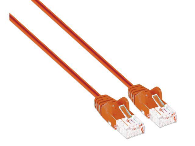 Intellinet Cat6 U/UTP Slim Network Patch Cable, 5 ft., Orange, 10G, 250 MHz, 100% Copper, 30 AWG, RJ45, Stranded, Snag-free, Gold-plated Contacts