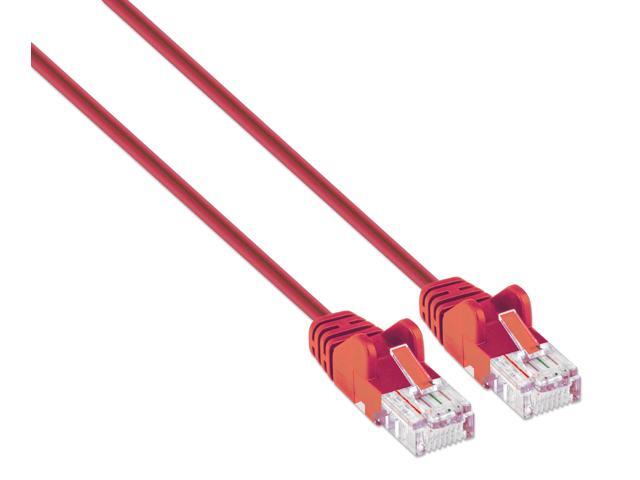 Intellinet Cat6 U/UTP Slim Network Patch Cable, 10 ft., Red, 10G, 250 MHz, 100% Copper, 30 AWG, RJ45, Stranded, Snag-free, Gold-plated Contacts
