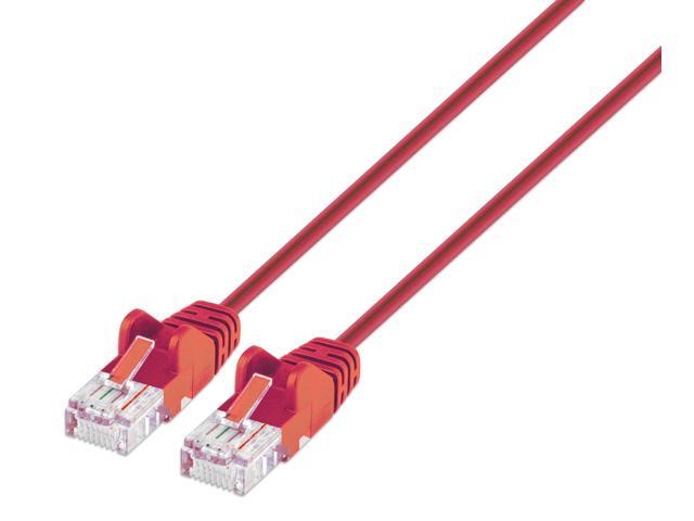 Intellinet Cat6 U/UTP Slim Network Patch Cable, 5 ft., Red, 10G, 250 MHz, 100% Copper, 30 AWG, RJ45, Stranded, Snag-free, Gold-plated Contacts