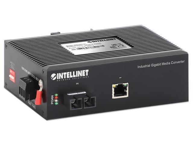 Intellinet Industrial Gigabit Media Converter, 10/100/1000Base-TX to 1000Base-LX (SC) Single-mode, 20 km (12.4 mi.), IP40-rated Metal Housing,...