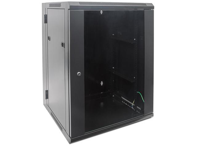 Intellinet 19' Double Section Wallmount Cabinet, 9U, 500 mm (19.7 in.) Depth, Assembled, Black