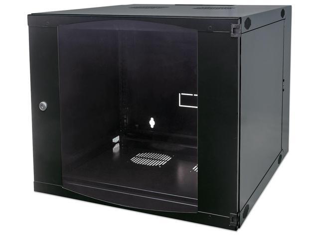 Intellinet 19' Double Section Wallmount Cabinet, 12U, 600 mm (23.6 in.) Depth, Flat Pack, Black