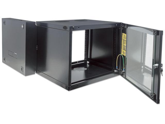 Intellinet 19' Double Section Wallmount Cabinet, 12U, 600 mm (23.6 in.) Depth, Flat Pack, Black