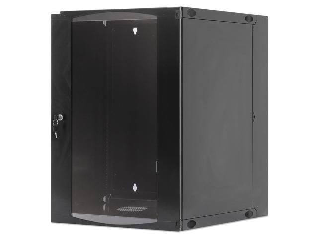 Intellinet 19' Double Section Wallmount Cabinet, 15U, 600 mm (23.6 in.) Depth, Flat Pack, Black