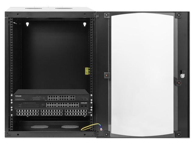 Intellinet 19' Double Section Wallmount Cabinet, 15U, 600 mm (23.6 in.) Depth, Flat Pack, Black