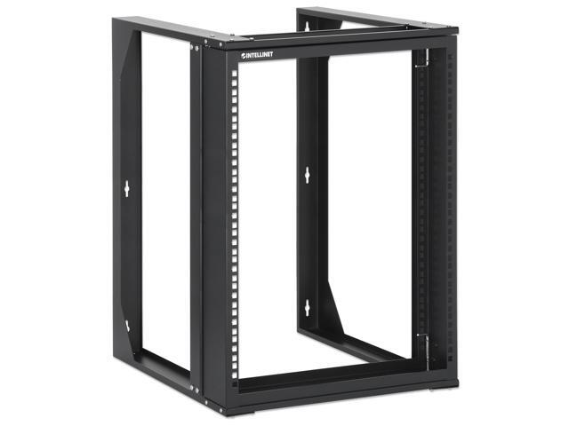 Intellinet 19' Wall Mount 2-Post Open Frame Network Rack, 12U, Hinged Swing Frame, 450 mm (17.7 in.) Depth, Flat Pack, Black RAL 9004