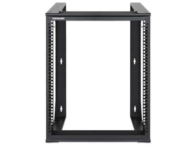 Intellinet 19' Wall Mount 2-Post Open Frame Network Rack, 12U, Hinged Swing Frame, 450 mm (17.7 in.) Depth, Flat Pack, Black RAL 9004
