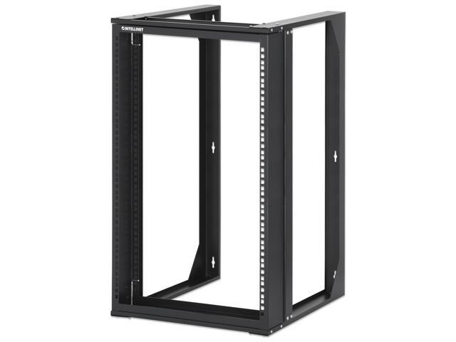 Intellinet 19' Wall Mount 2-Post Open Frame Network Rack, 15U, Hinged Swing Frame, 450 mm (17.7 in.) Depth, Flat Pack, Black RAL 9004