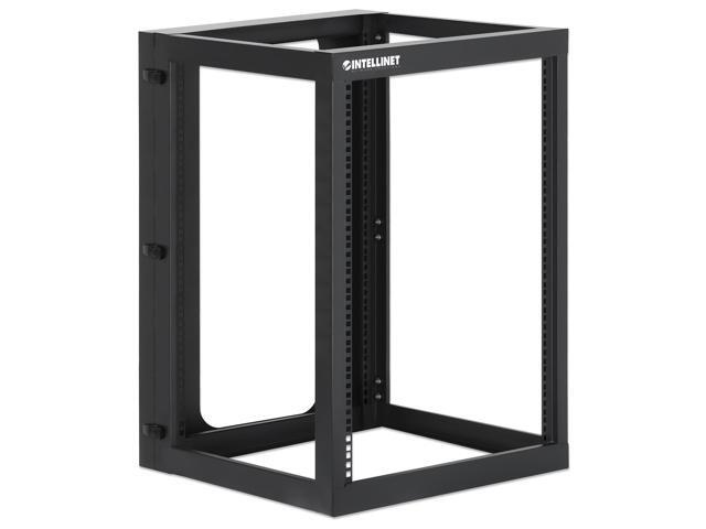 Intellinet 19' Wall Mount 4-Post Open Frame Network Rack, 15U, Hinged Swing Frame, 600 mm (23.8 in.) Depth, Assembled, Black RAL 9004