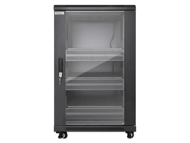 Intellinet Pro Line Network Cabinet with Integrated Fans, 18U, 23.6 in. (600 mm) Depth and Width, Roof-mounted Two-fan Ventilation Unit, Assembled,...