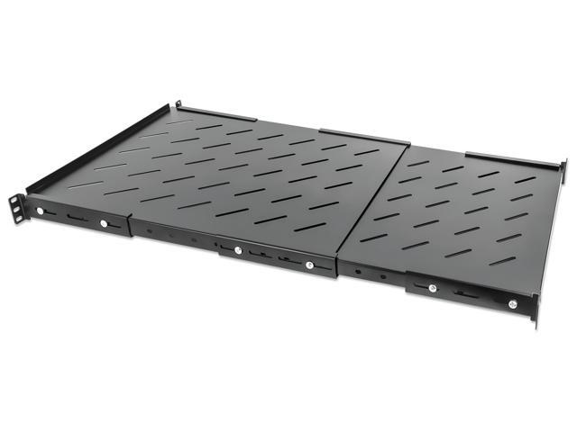 Intellinet 19' Fixed Extending Shelf, 1U, 550 to 1000 mm (21.7 to 39.4 in.) Shelf Depth, Black