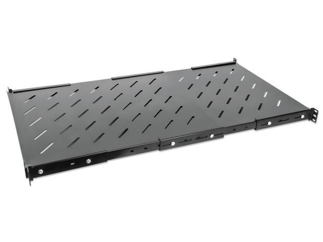 Intellinet 19' Fixed Extending Shelf, 1U, 550 to 1000 mm (21.7 to 39.4 in.) Shelf Depth, Black