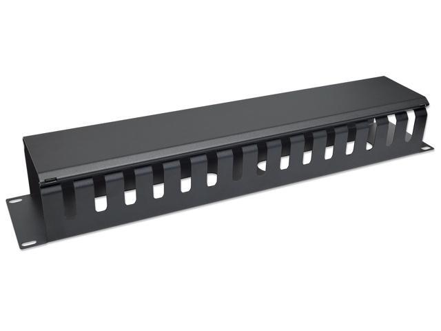 Intellinet 19' Cable Management Panel, 19' Rackmount Cable Manager, 2U, with Cover, Black