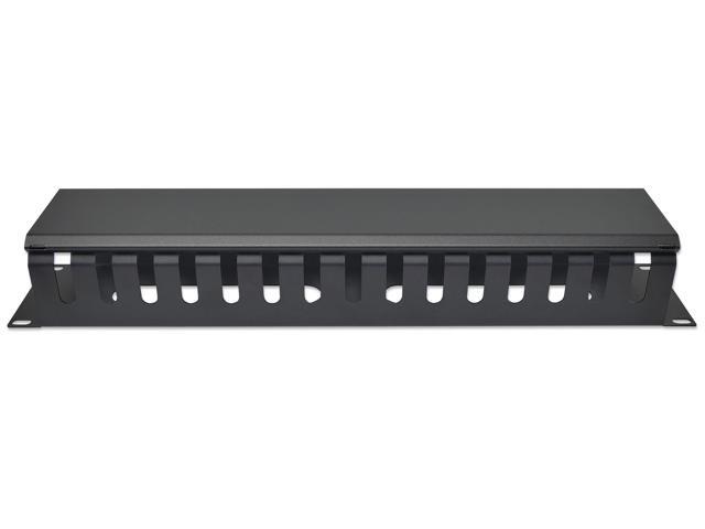 Intellinet 19' Cable Management Panel, 19' Rackmount Cable Manager, 2U, with Cover, Black