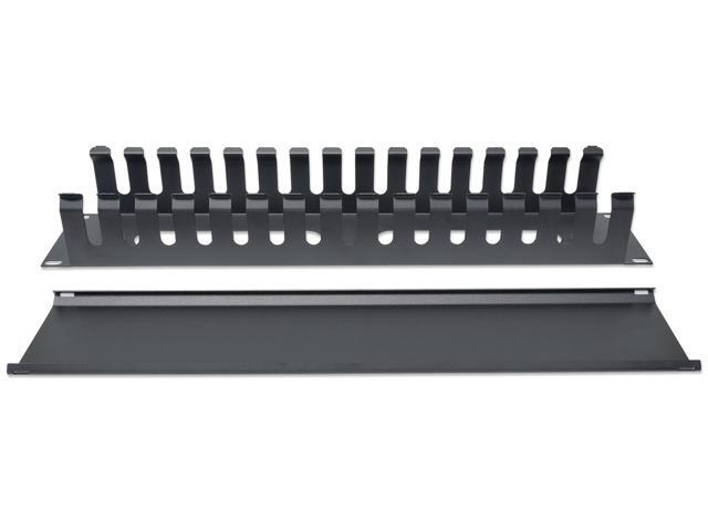 Intellinet 19' Cable Management Panel, 19' Rackmount Cable Manager, 2U, with Cover, Black