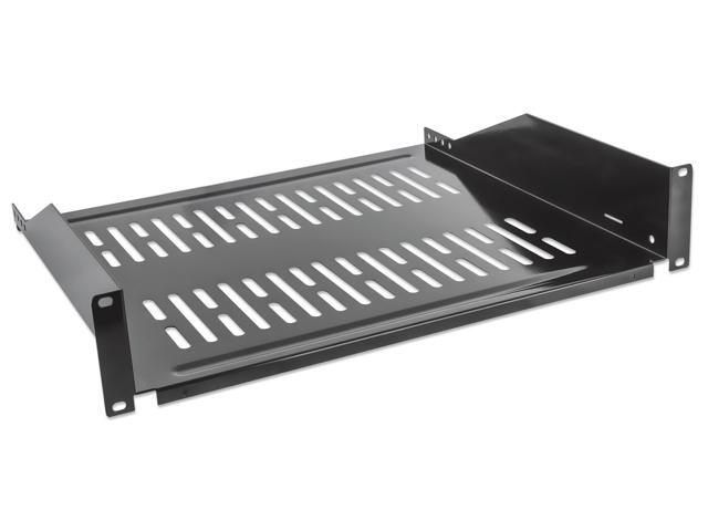 Intellinet 19' Cantilever Shelf, 2U, 2-Point Front Mount, 400 mm (15.75 in.) Depth, Vented, Black