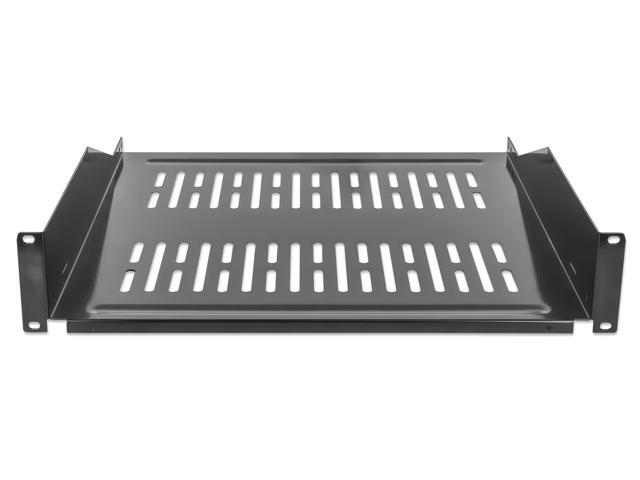 Intellinet 19' Cantilever Shelf, 2U, 2-Point Front Mount, 400 mm (15.75 in.) Depth, Vented, Black