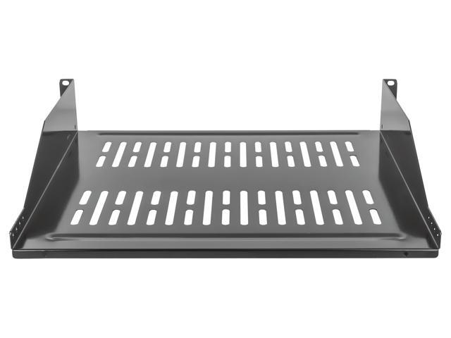 Intellinet 19' Cantilever Shelf, 2U, 2-Point Front Mount, 400 mm (15.75 in.) Depth, Vented, Black