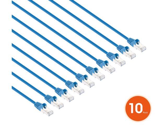 Intellinet Cat8.1 U/FTP Slim Network Patch Cable, 0.5 ft., Blue, 10-Pack, 40G, 2 GHz, 100% Copper, 30 AWG, RJ45, Stranded, Snag-free, Gold-plated...