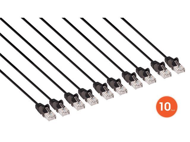 Intellinet Cat6 U/UTP Slim Network Patch Cable, 1 ft., Black, 10-Pack, 10G, 250 MHz, 100% Copper, 30 AWG, RJ45, Stranded, Snag-free, Gold-plated...