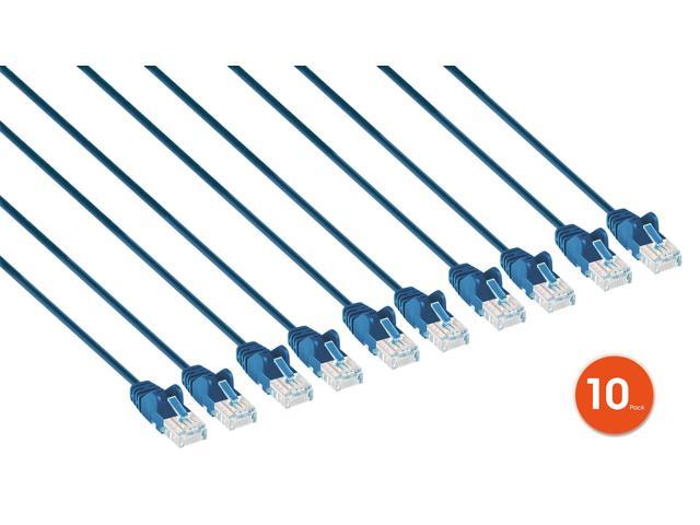 Intellinet Cat6 U/UTP Slim Network Patch Cable, 1 ft., Blue, 10-Pack, 10G, 250 MHz, 100% Copper, 30 AWG, RJ45, Stranded, Snag-free, Gold-plated...