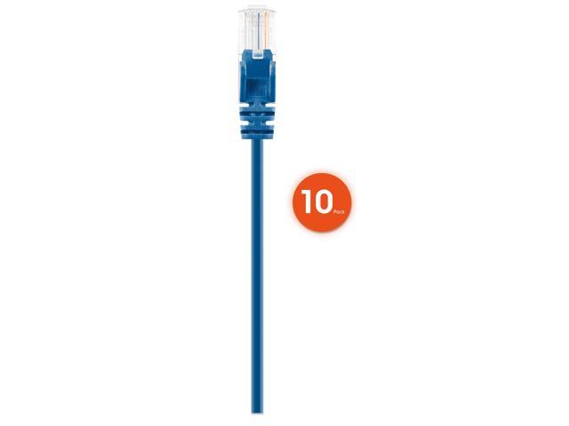 Intellinet Cat6 U/UTP Slim Network Patch Cable, 1 ft., Blue, 10-Pack, 10G, 250 MHz, 100% Copper, 30 AWG, RJ45, Stranded, Snag-free, Gold-plated...