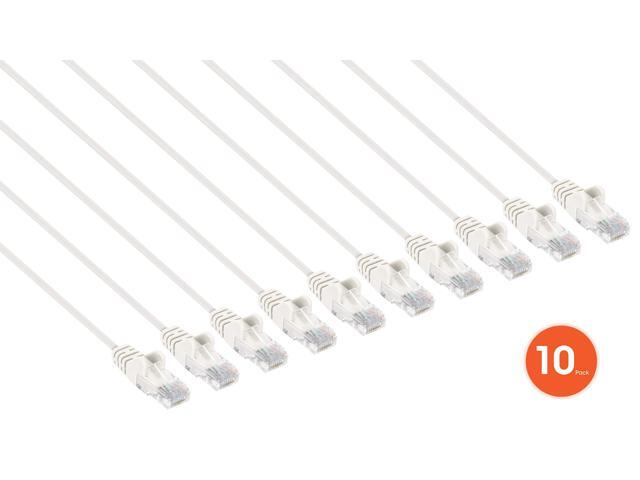 Intellinet Cat6 U/UTP Slim Network Patch Cable, 1 ft., White, 10-Pack, 10G, 250 MHz, 100% Copper, 30 AWG, RJ45, Stranded, Snag-free, Gold-plated...