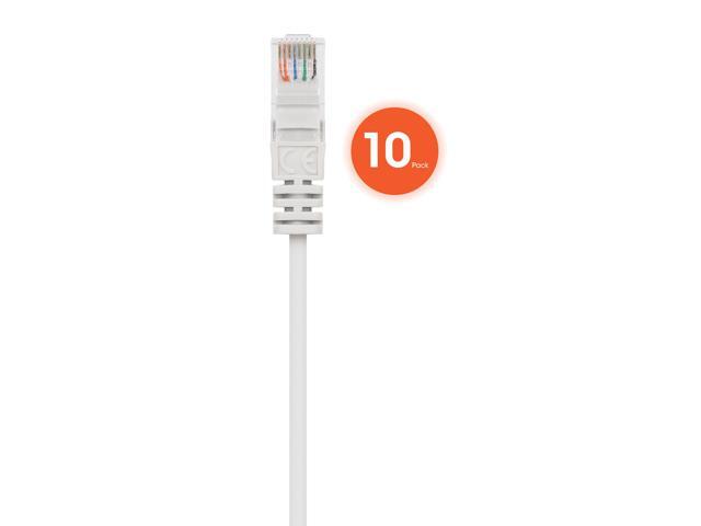Intellinet Cat6 U/UTP Slim Network Patch Cable, 1 ft., White, 10-Pack, 10G, 250 MHz, 100% Copper, 30 AWG, RJ45, Stranded, Snag-free, Gold-plated...