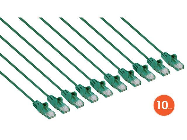 Intellinet Cat6 U/UTP Slim Network Patch Cable, 1 ft., Green, 10-Pack, 10G, 250 MHz, 100% Copper, 30 AWG, RJ45, Stranded, Snag-free, Gold-plated...