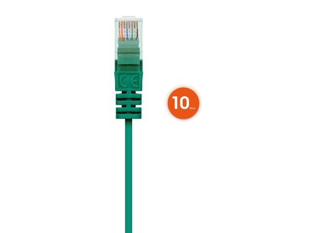 Intellinet Cat6 U/UTP Slim Network Patch Cable, 1 ft., Green, 10-Pack, 10G, 250 MHz, 100% Copper, 30 AWG, RJ45, Stranded, Snag-free, Gold-plated...
