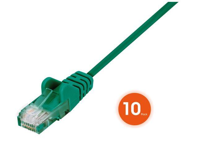 Intellinet Cat6 U/UTP Slim Network Patch Cable, 1 ft., Green, 10-Pack, 10G, 250 MHz, 100% Copper, 30 AWG, RJ45, Stranded, Snag-free, Gold-plated...