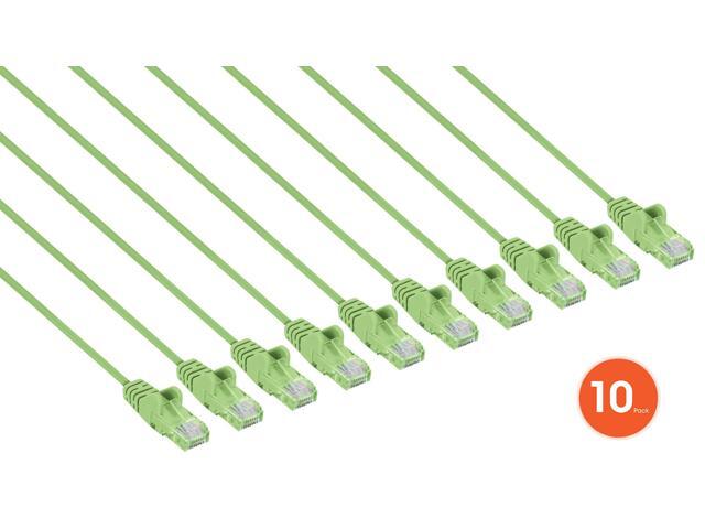 Intellinet Cat6 U/UTP Slim Network Patch Cable, 1.5 ft., Bright Green, 10-Pack, 10G, 250 MHz, 100% Copper, 30 AWG, RJ45, Stranded, Snag-free,...