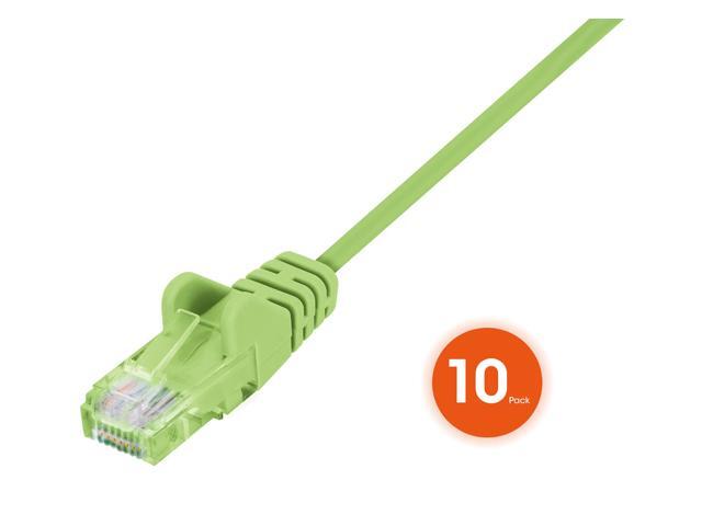 Intellinet Cat6 U/UTP Slim Network Patch Cable, 1.5 ft., Bright Green, 10-Pack, 10G, 250 MHz, 100% Copper, 30 AWG, RJ45, Stranded, Snag-free,...