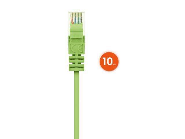 Intellinet Cat6 U/UTP Slim Network Patch Cable, 1.5 ft., Bright Green, 10-Pack, 10G, 250 MHz, 100% Copper, 30 AWG, RJ45, Stranded, Snag-free,...